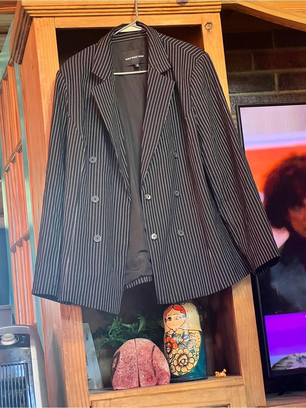 Who What Wear Black Pinstripe Double-Breasted Blazer